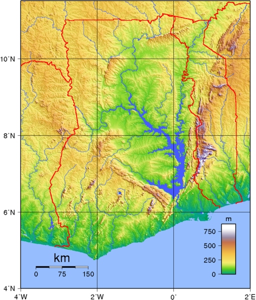 Landkarte, Relief, Topographie, Ghana